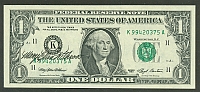 1993 $1 FRN, Courtesy Autograph: Mary Ellen Withrow, Treasurer of the United States, Gem CU